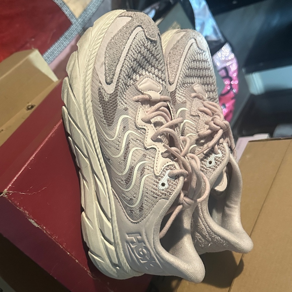 Hoka Women's Pale Pink Cushioned Running Shoes